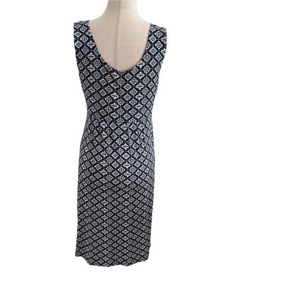 Garnet Hill Green Cotton V Neck Faux Wrap Sleeveless Dress Navy + White Boho - Picture 4 of 8